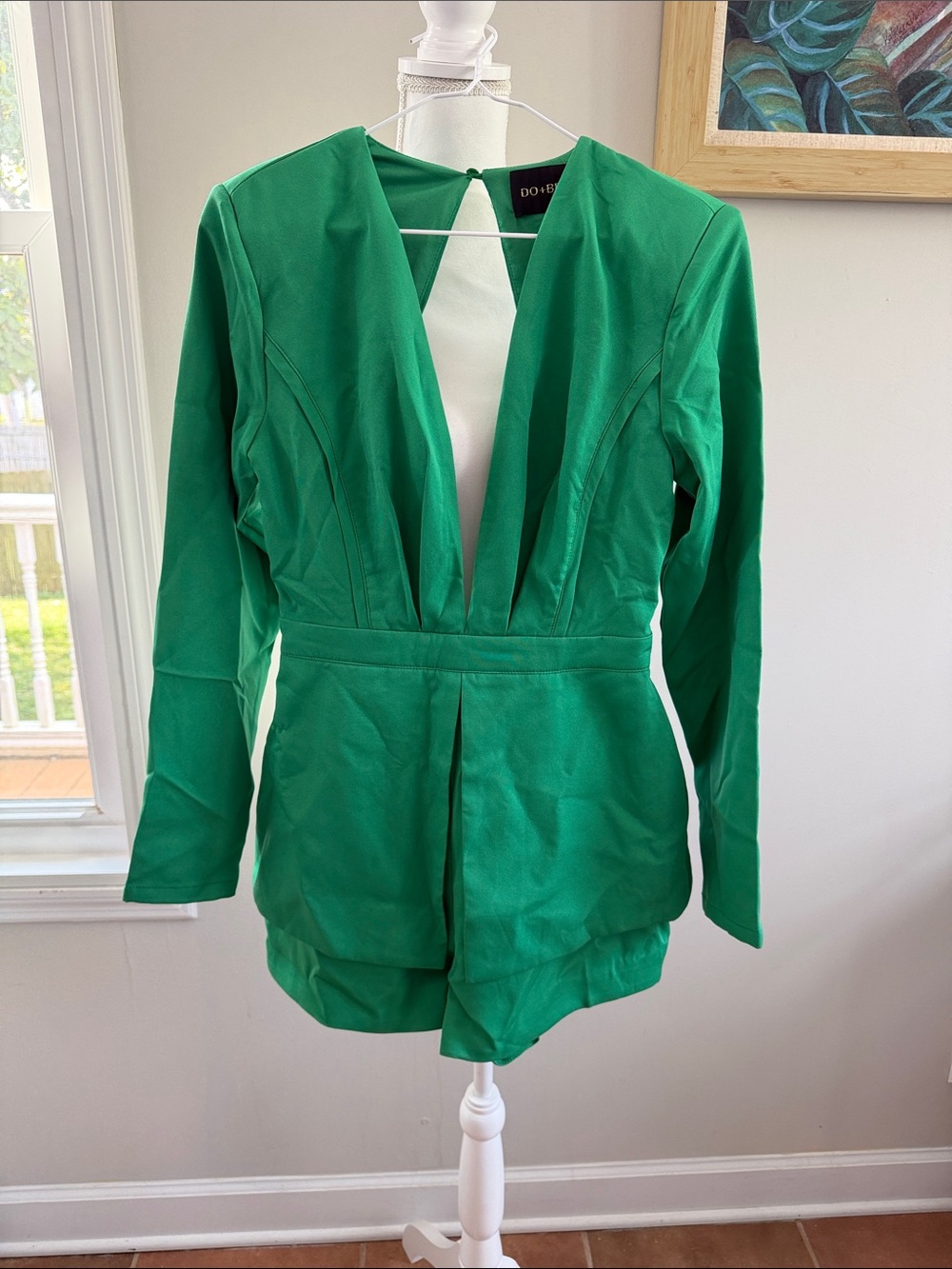 DO+BE Green Long-Sleeve Deep V Romper